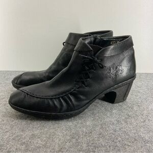 Rieker Gorgeous Soft Black Leather Pointed Toe Heeled Boots Bootie Women 41/9.5